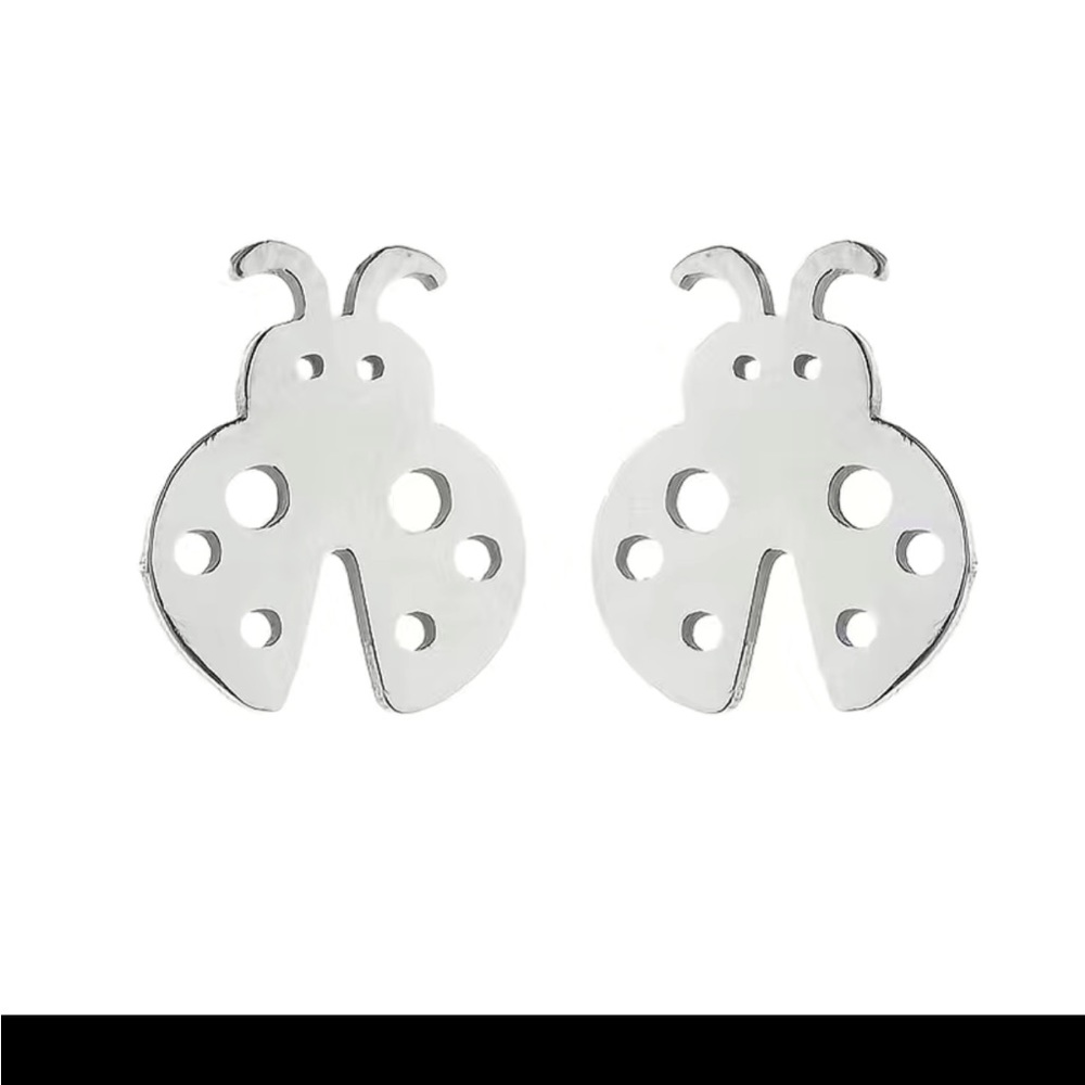 Silver Stainless Steel Ladybug Stud Earrings